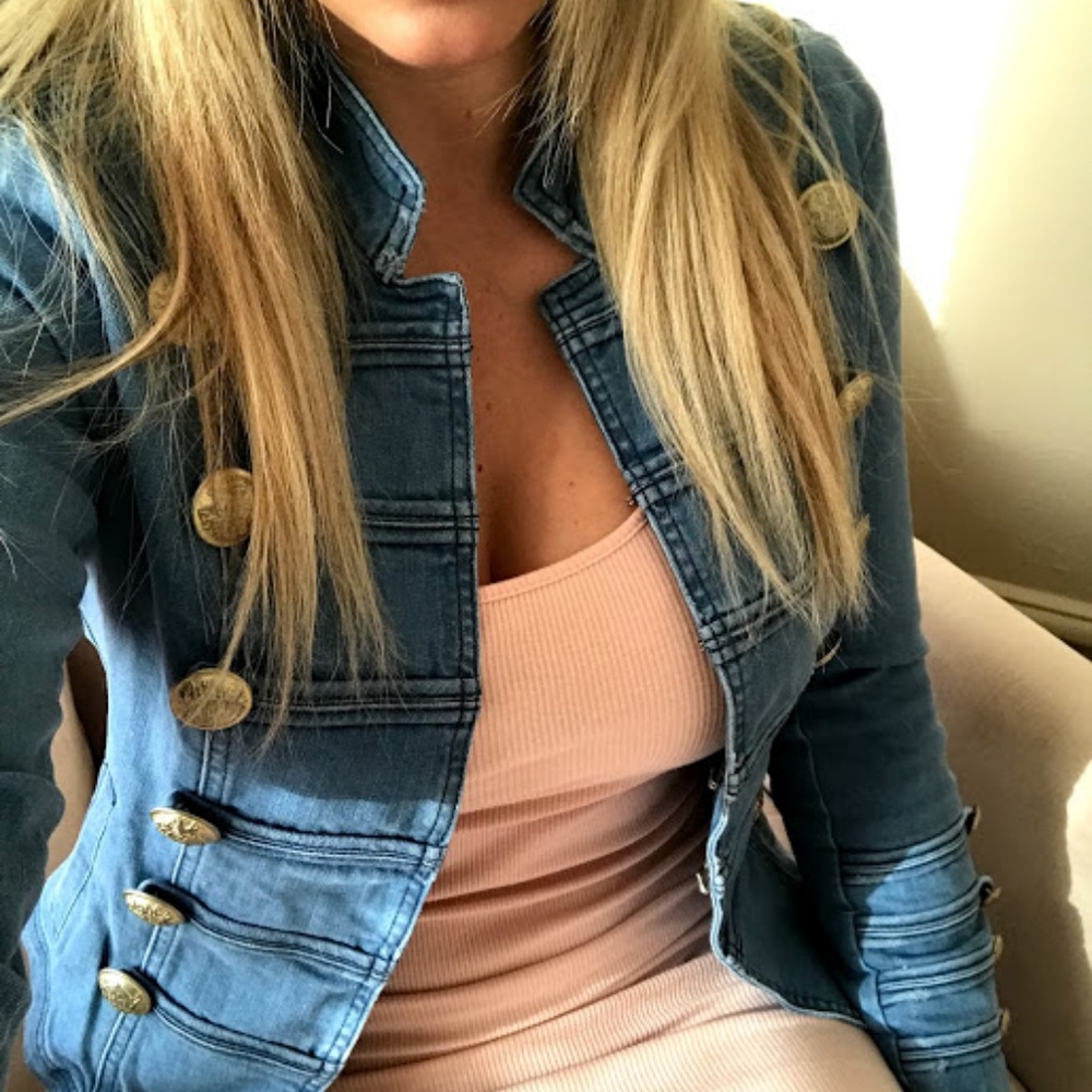 Free People Denim Military Jacket